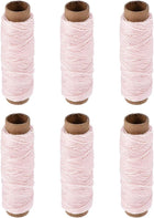LinkMejor Leather Sewing Thread 33 Yards 150D/1mm Polyester Flat Waxed Cord for Hand Stitching Leather Bookbinding,Craft DIY, (Pale Pink, 6pcs)