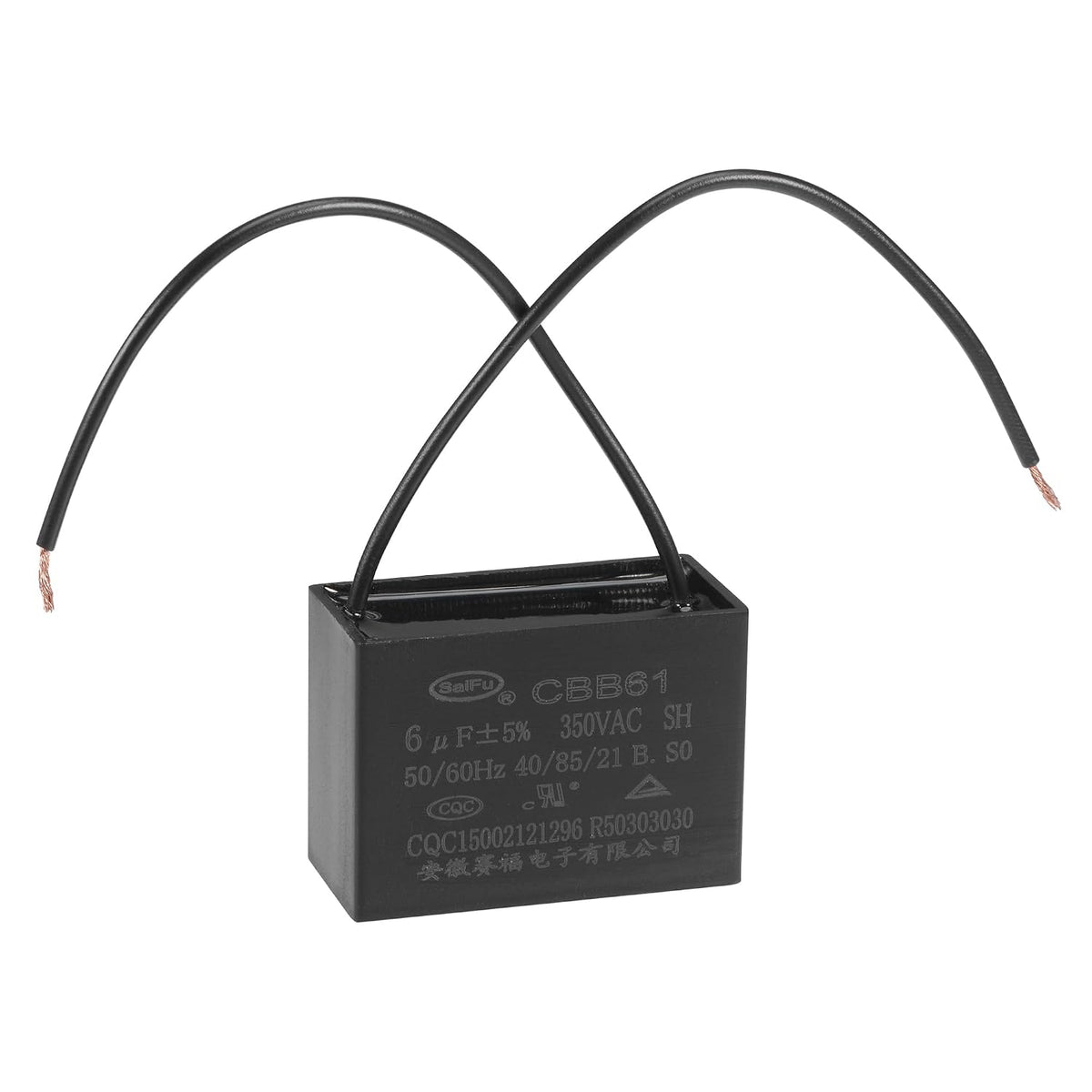 Ceiling Fan Capacitor CBB61 6uF 350V AC 2 Wires Metallized Polypropylene Film Capacitor 47x34x22mm for Electric Fan Pump Motor Generator