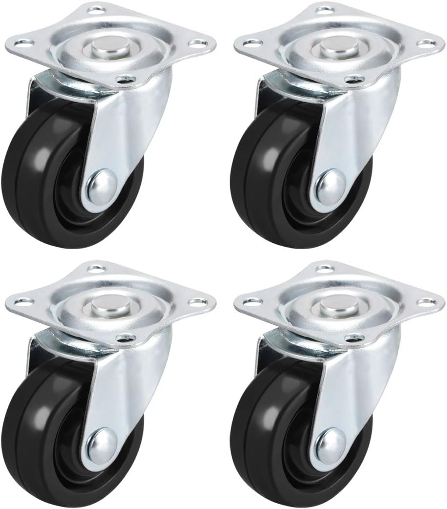 Swivel Caster Wheels 1.5" Rubber with 360 Degree Top Plate 44LBS Capacity for Furniture Carts Workbench, Black, Pack of 4
