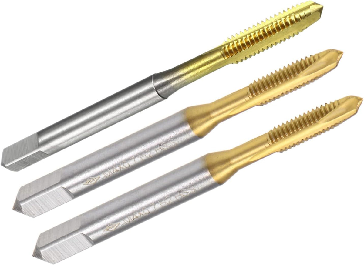 Metric Machine Tap & 2pcs Spiral Point Plug Threading Tap M4 x 0.7 3 Flutes High Speed Steel Titanium Coated