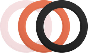 Magnetic Sticker Ring, 3 Pcs Universal Magnetic Adapter Ring Leather Magnet Wireless Charging Conversion Kit for Mobile Phone Case Wireless Charger, Black/Orange/Pink
