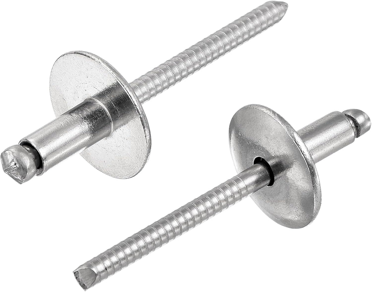 25Pcs 3/16"x3/8" 304 Stainless Steel Large Flange Round Head Rivets, Large Cap Open End Blind Rivets for construction, automotive manufacturing, aerospace, shipbuilding (Silver)