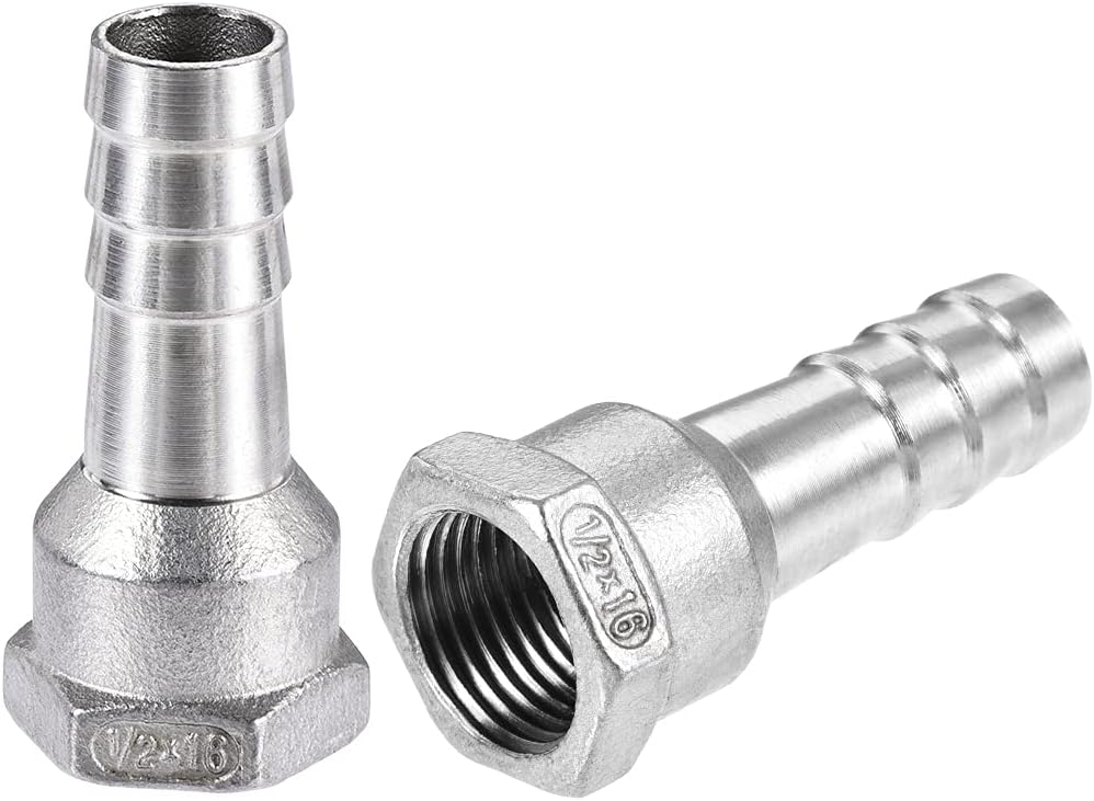 304 Stainless Steel Hose Barb Fitting Coupler, 16mm Barb x G1/2 Female Thread Pipe Adapter