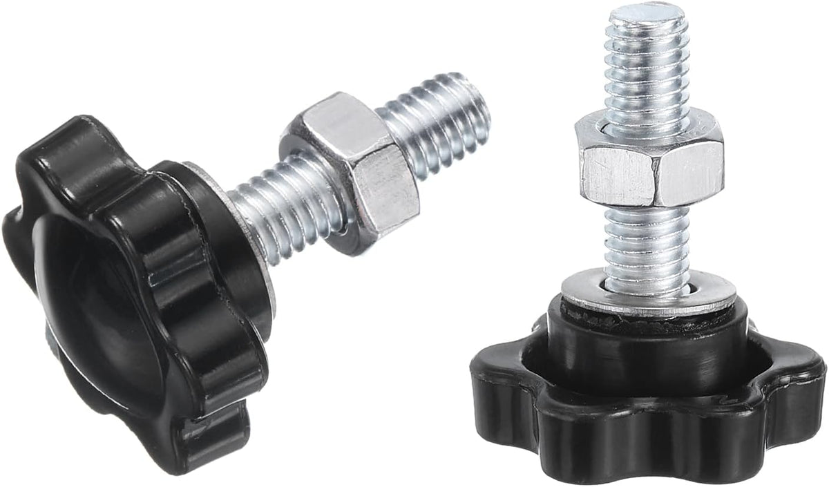 20 Stück Sternhalterungsschrauben mit Muttern, M5 x 30mm, metrisch gehärtetes Zinkverchromtes Kohlenstoffstahl, Männliche Schraube, 25mm, 6-Sterne-Plastikkopf, geschraubte Handschrauben, schwarz