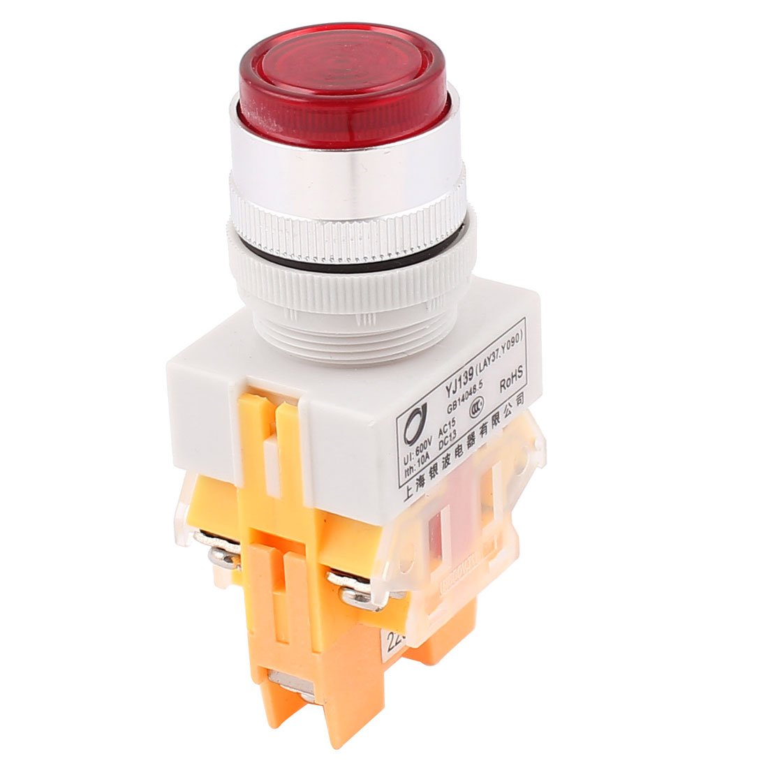 AC 600V 10A Momentary 1N0 1NC DPST Red Lamp Press Push Button Switch