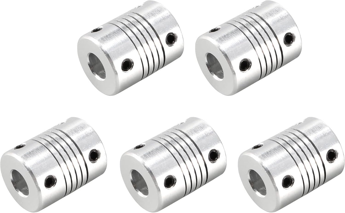 6.35mm to 8mm Aluminum Alloy Shaft Coupling Flexible Coupler Motor Connector Joint L25xD19 Silver,5pcs