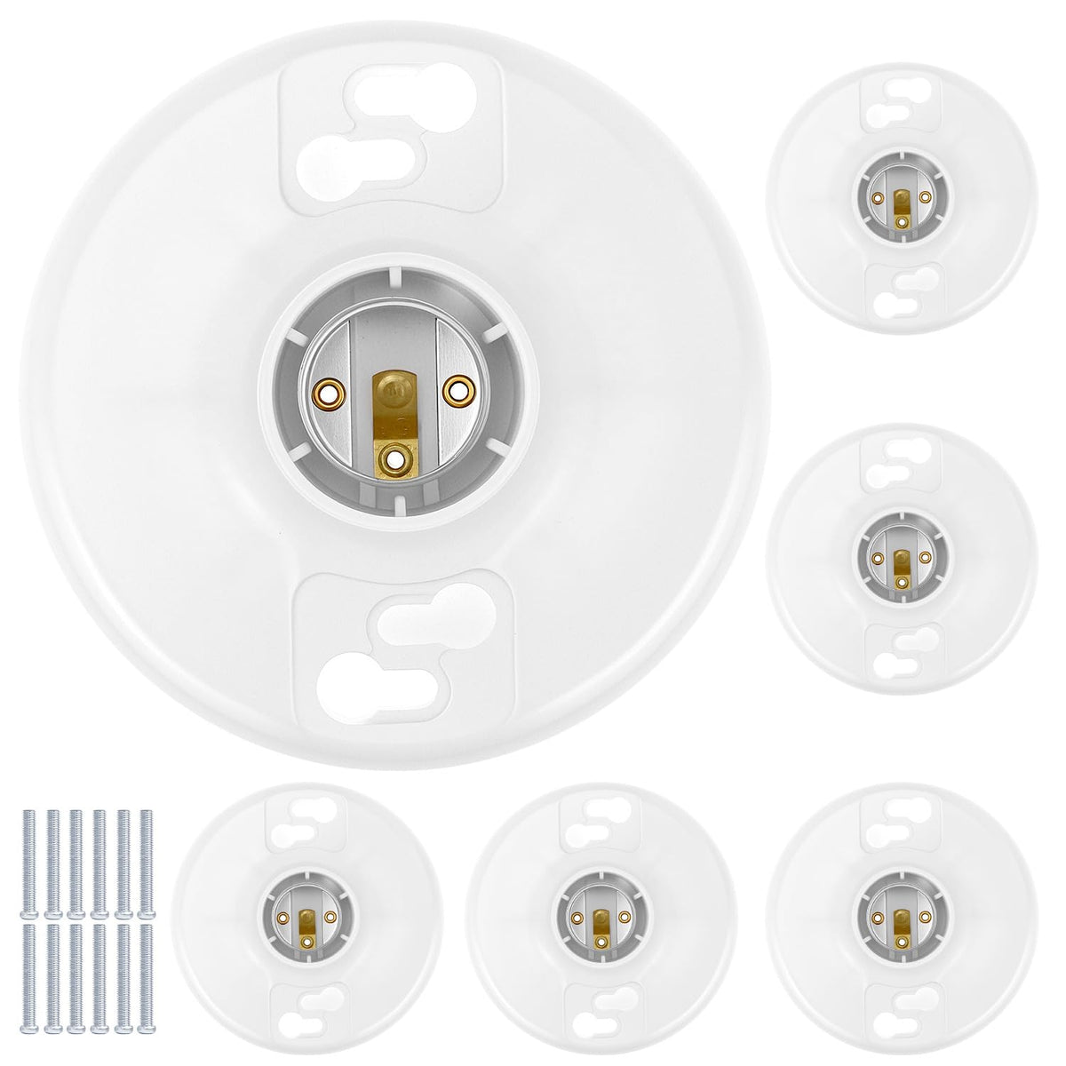 LinkMejor 6-pack lamphåndtager E26 med mellertag, hvide lamphåndtager til glödlampar og LED-lampar, 600V/660W
