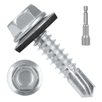 #10 x 3/4" (50 PCS) Metal Roofing Screws with Rubber Washer, Hex Head Self Tapping Screws for Metal, Self Drilling Sheet Metal Screw, Hex Bit Socket Included