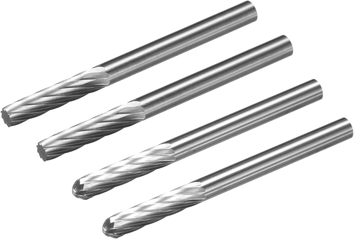 Tungstenkarbid Drehfräser 1/8" Schraubstock, Einzelschnitt Zylindrischer Radius End Drehfräser Werkzeug 3mm Durchmesser, für Bohrer Schleifmaschine Legierung Stahl Hartmetall Schnitzarbeit Polieren, 4Stück