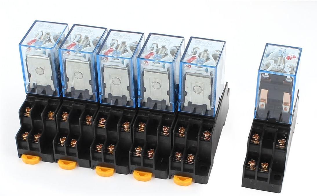 6 Pcs AC 110/120V 5A Coil 5mm DIN Rail DPDT 8Pins Power Relay + Base