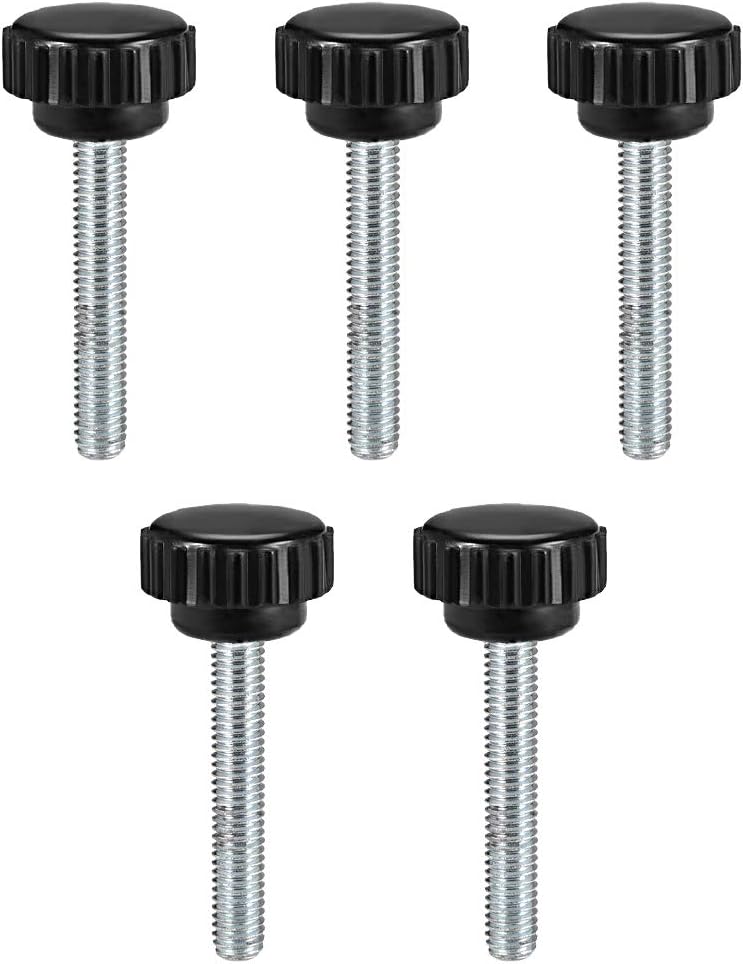 M6 x 40mm Metric Male Thread Knurled Clamping Knobs Grip Thumb Screw on Type Hand Clamping Handle Bolt with Plastic Knobs Black 5 Pcs