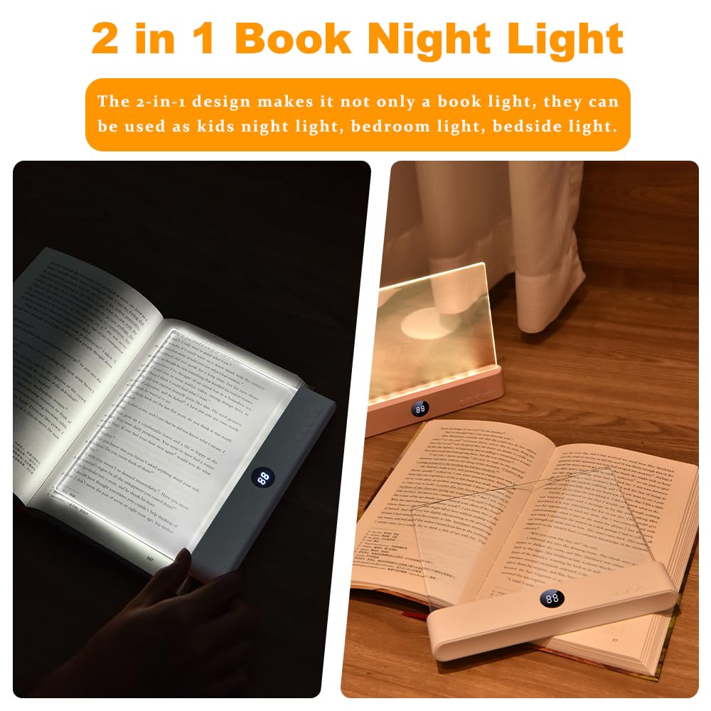 Lumină de citit LED reîncărcabilă pentru citit în pat noaptea, Flat Book Light