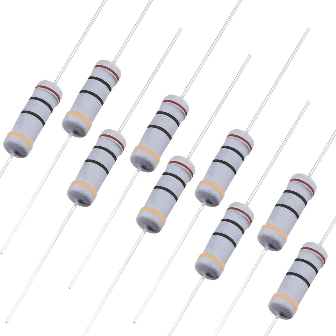 50Pcs 10 Ohm Resistor, 2W 5% Tolerance Carbon Film Resistors, 4 Bands for DIY Electronic Projects and Experiments