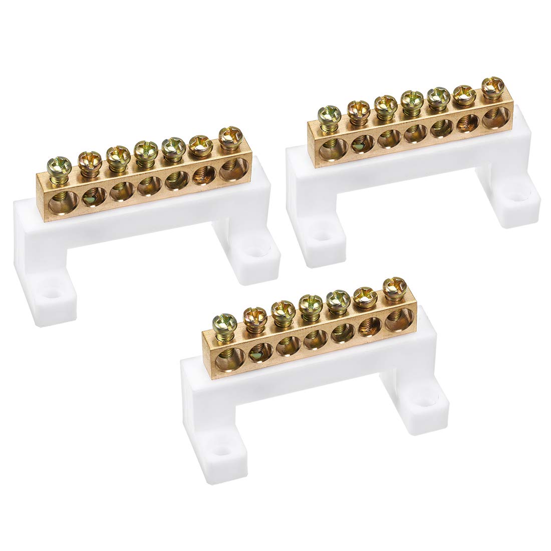 Copper Screw Terminal Block Connector Bar 100A Single Row Bridge Shape Ground Wire 7 Positions 3 Pcs
