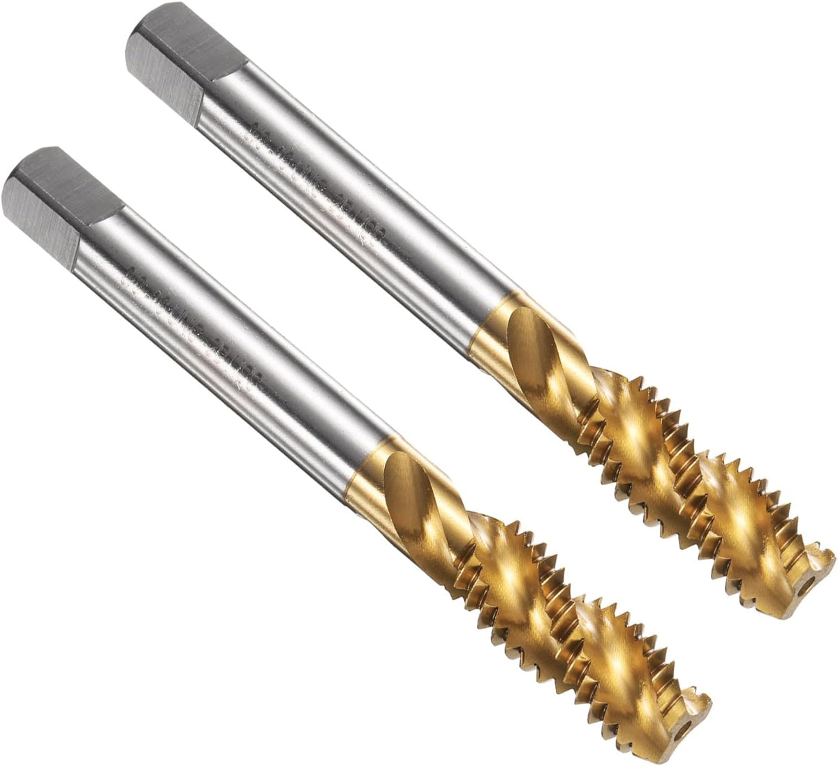 2pcs Spiral Flute Thread Taps 3/8-16 UNC 2B Machine Threading Tap Bit, Titanium Coated Screw Tapping Repair Tool, M2 High-Speed Steel (HSS)