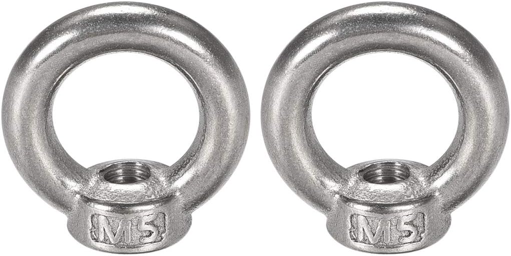 Lifting Eye Nut M5 Female Thread 304 Stainless Steel Round Shape for Rope Fitting Pack of 2