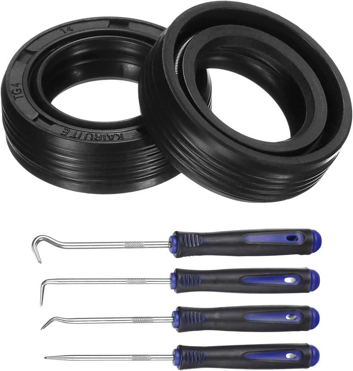 2Pcs Oil Seal, 14x22x7mm TC Nitrile Rubber Double Lip Cover with Hook Kit and Spring for Mechanical Automobile Bearing Shaft, Black