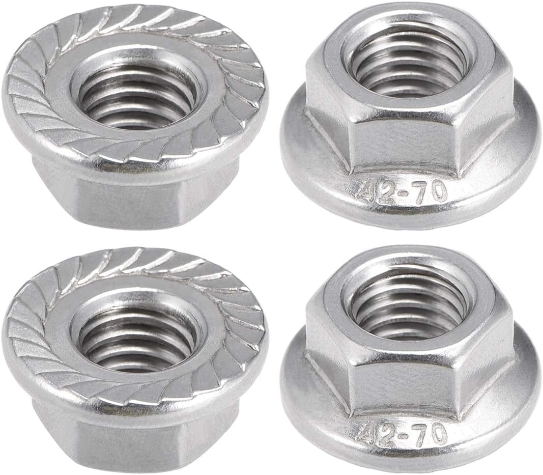 M10 Serrated Flange Hex Lock Nuts, 304 Stainless Steel, 4 Pcs