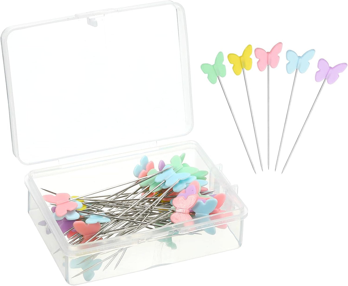 Straight Pins 100pcs Multicolor Straight Quilting Pins Light Color Butterfly Head Sewing Pins for Dressmaker, DIY Craft, Sewing Project