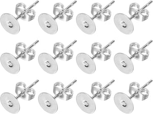 100Pcs Stud Earring Posts, 6mm Stainless Steel Flat Pad Ear Pin with Butterfly Earring Backs for Jewelry DIY Making Findings, Silver