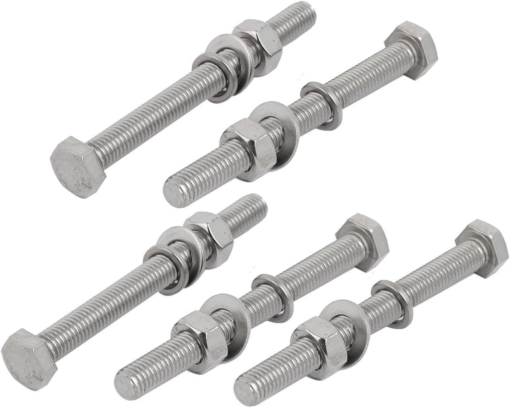 5 Set M10x100mm 304 Stainless Steel Hex Bolts w Nuts and Washers Assortment Kit
