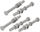5 Set M10x100mm 304 Stainless Steel Hex Bolts w Nuts and Washers Assortment Kit