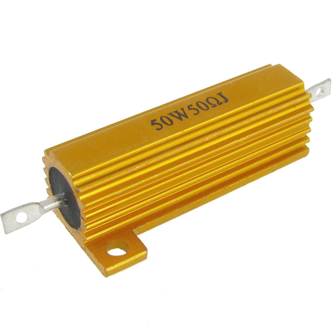 50W Watt 50 Ohm 5% Aluminum Case Wirewound Resistor Gold Tone