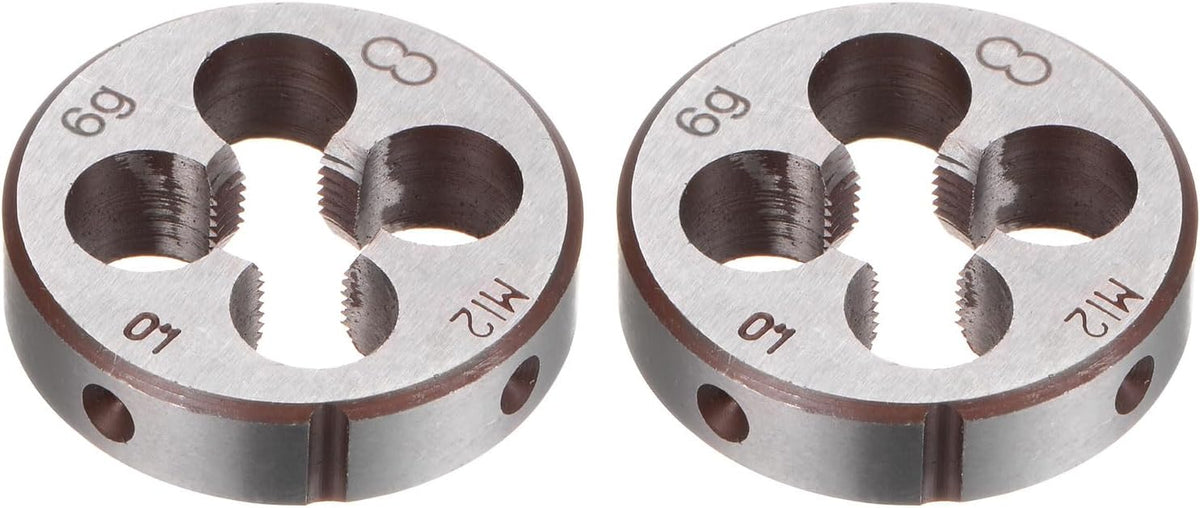 2pcs Round Threading Dies, Metric M12 x 1 Thread (Right Hand), Alloy Tool Steel Screw Cutting Die Repair Tool
