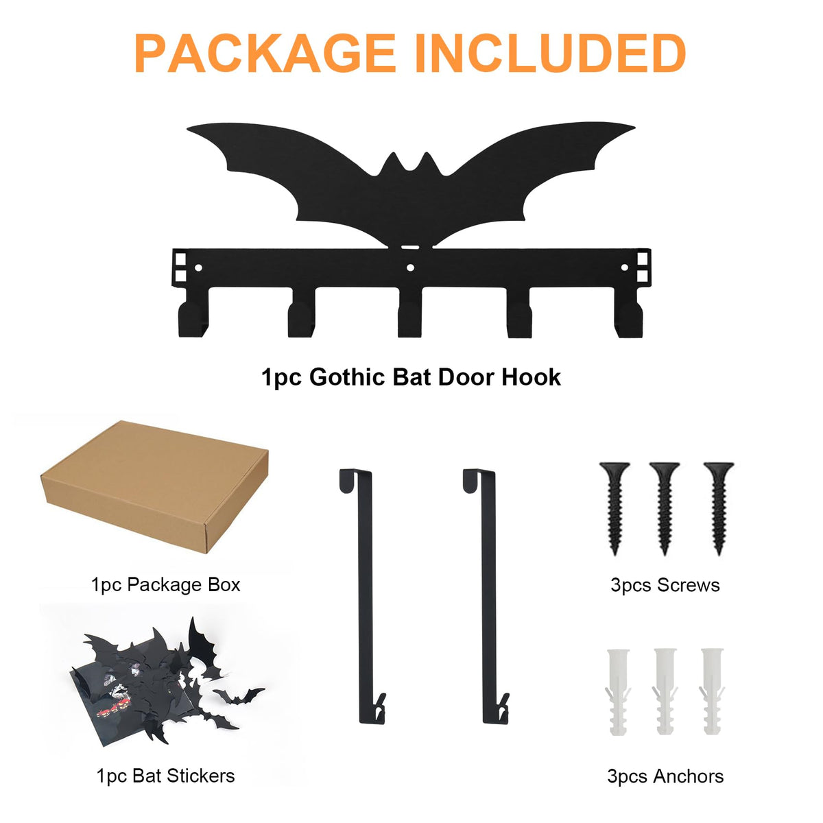 Oviyli Bat Over, Halloween Gothic Koristeasema, 5 kiinnitystä ilman poraamista