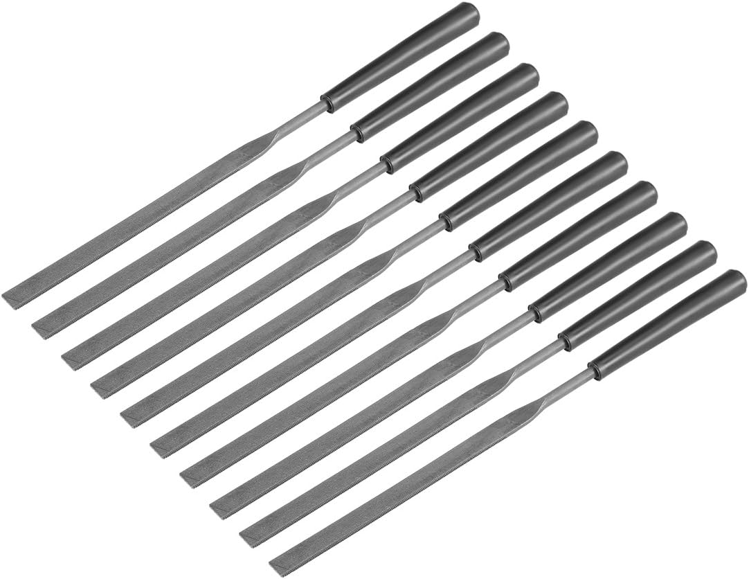 10Pcs Second Cut Steel Flat Needle File with Plastic Handle 3mm X 140mm