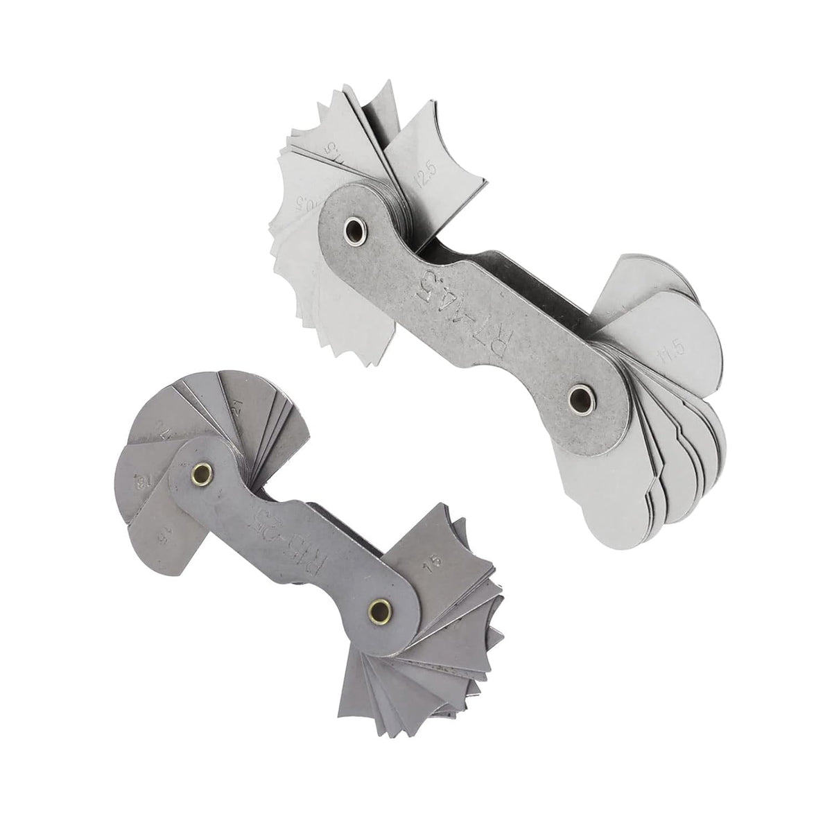 R15-25mm R7-14.5mm Pocket Measure Tool 32 Plates Radius Gauge Tool Silver Tone, 2pcs