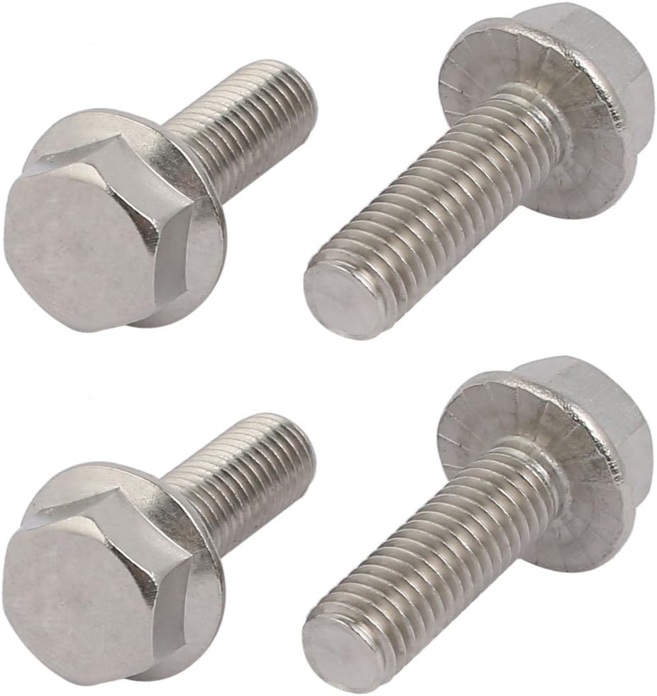 M8x25mm Thread 304 Stainless Steel Hex Head Serrated Flange Screw Bolt 4pcs