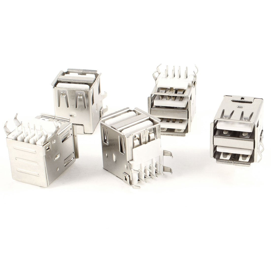 5 Pcs Dual USB Type-A Female Port Right Angle 8-Pin DIP Jack Socket Connector