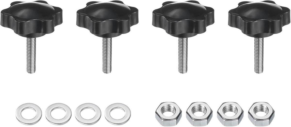 4pcs Viti di bloccaggio a stella con bulloni e rondelle, M8 x 45mm Acciaio inossidabile metrico 304 Maschio Tratto 38mm Testa in Plastica a 6 Stelle, Viti filettate Maniglie a Mano, Viti a Serraggio, Nero