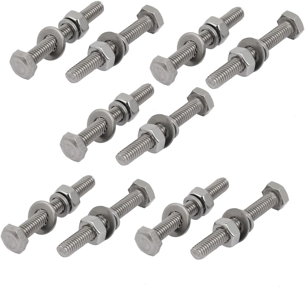 10pcs 304 Stainless Steel M4x30mm Hex Bolts w Nuts and Washers Assortment Kit