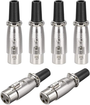 6pcs Conector Adaptador Fêmea XLR 3-Pin, Conector Plug de Cabo de Microfone, Socket de Áudio Mic, Tom Prateado