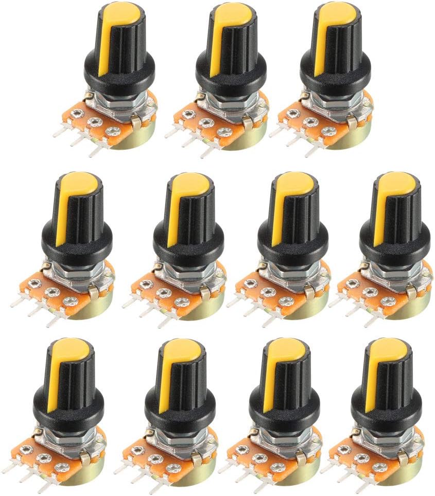 11Pcs 5K Ohm Variable Resistors Single Turn Rotary Carbon Film Taper Potentiometer with Knobs