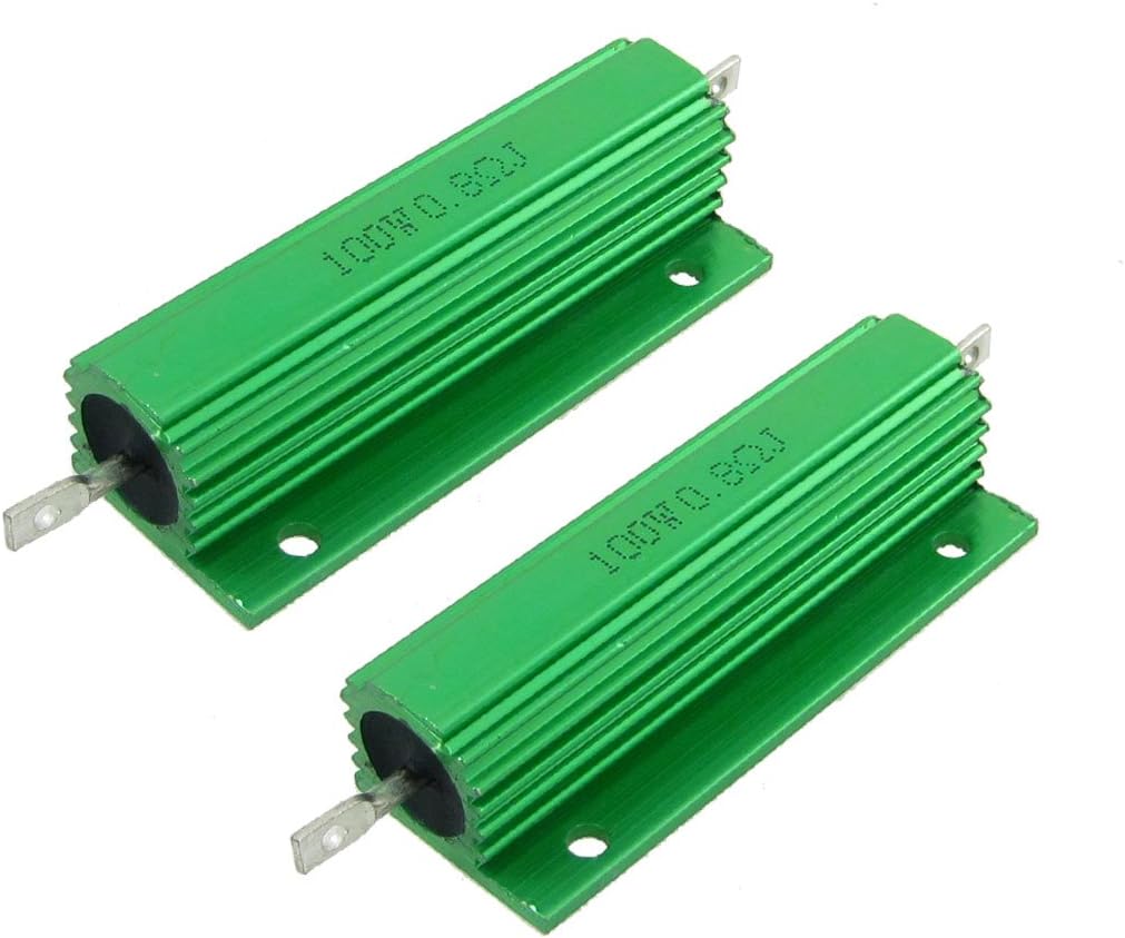 2 Pcs Mounted Green Aluminum Clad Wirewound Resistors 100W 0.8 Ohm 5%