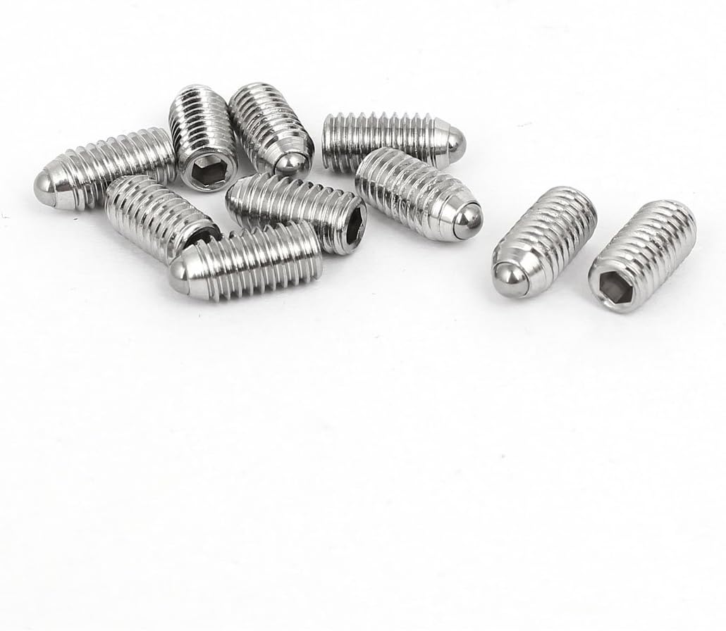 M6x12mm 304 Stainless Steel Spring Hex Socket Ball Point Grub Set Screws 10pcs