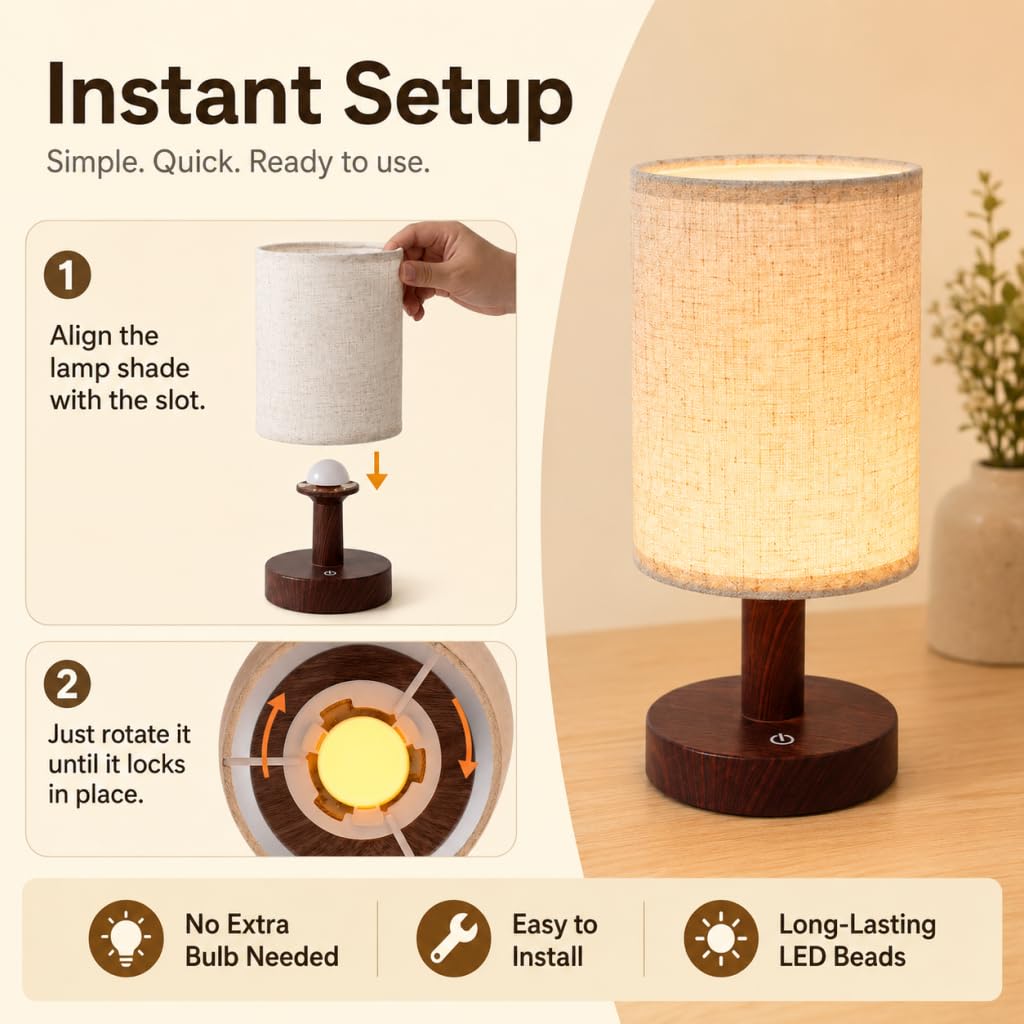 LinkMejor Mini Cordless Bedside Lamp, Touch Rechargeable LED Night Light