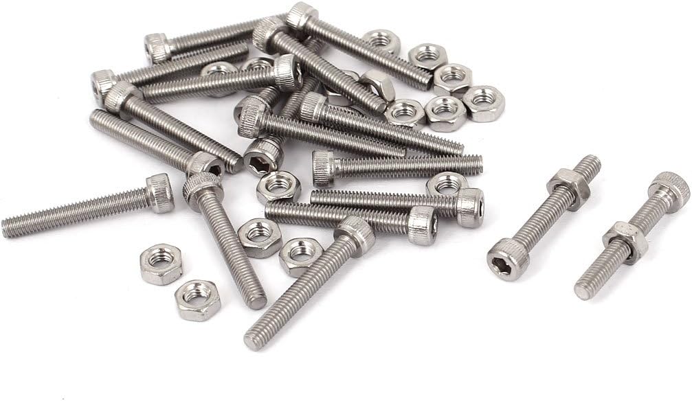 M3x20mm Hex Socket Head Knurled Cap Screws Bolts Nuts Set 20Pcs