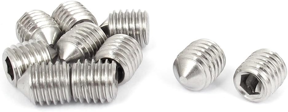 M10x12mm Stainless Steel Cone Point Hexagon Socket Grub Screws 10pcs