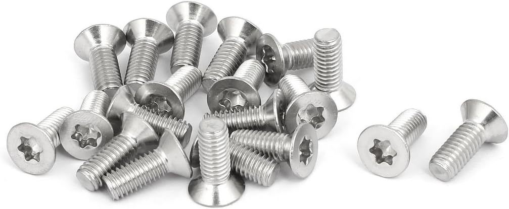 M6x16mm 304 Stainless Steel Flat Countersunk Head Torx Screws Silver Tone 20pcs