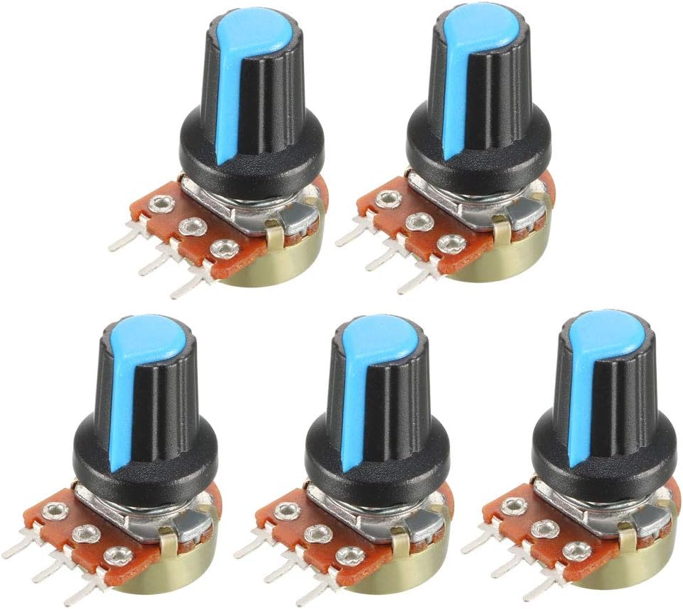 5Pcs 5K Ohm Variable Resistors Single Turn Rotary Carbon Film Taper Potentiometer with Knobs