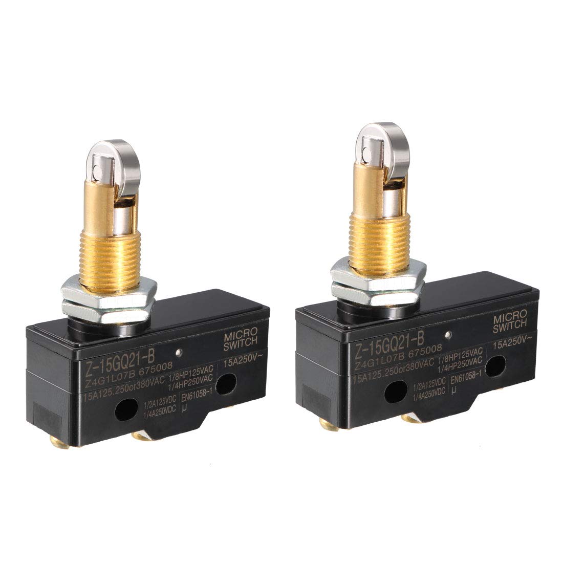 2PCS Z-15GQ21-B 1NO + 1NC Panel Mount Roller Plunger Micro Limit Switch, Screw Terminal