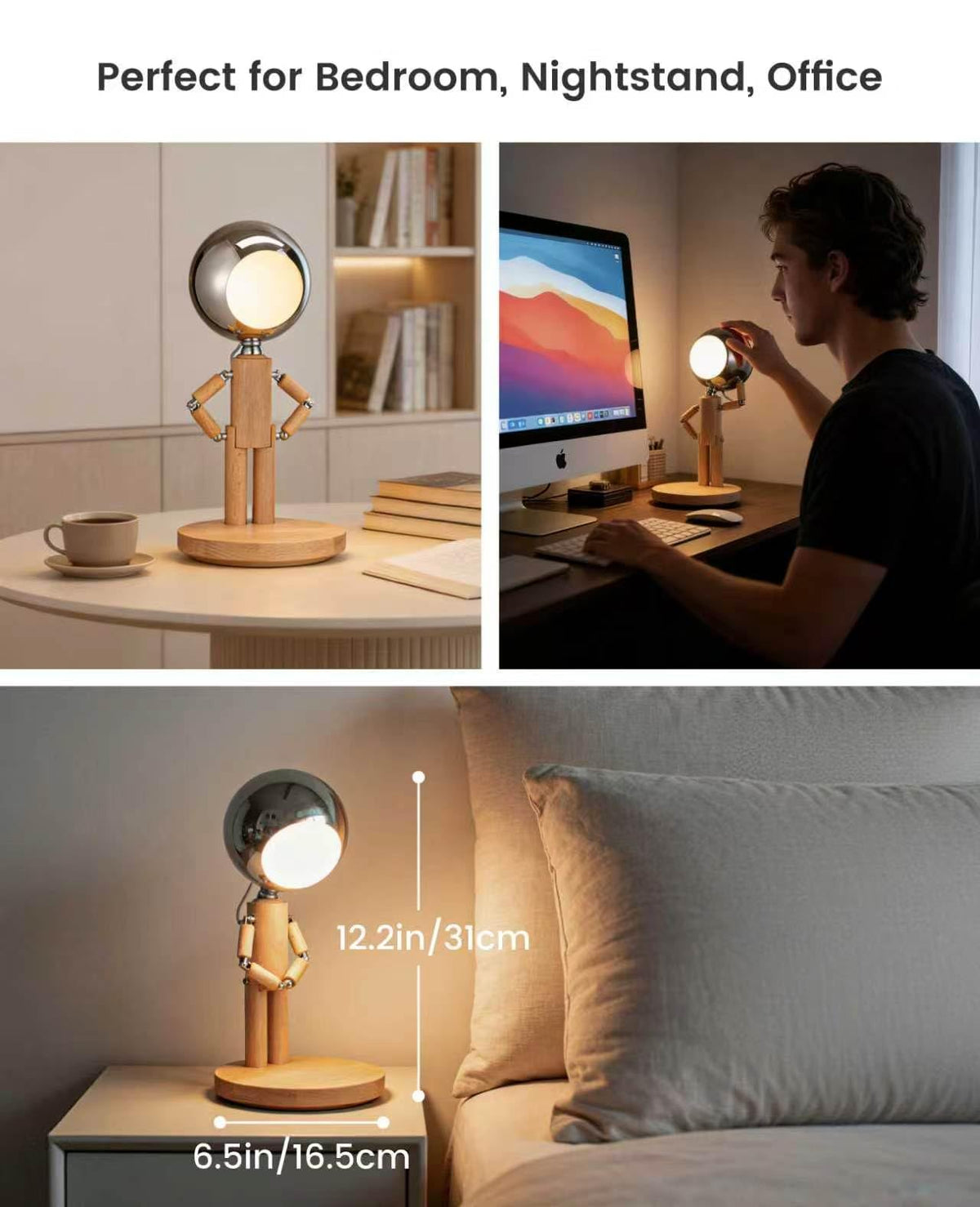 LinkMejor Lampe de Bureau Sans Fil Rechargeable, Lampe de Nuit Tactile, Réglable