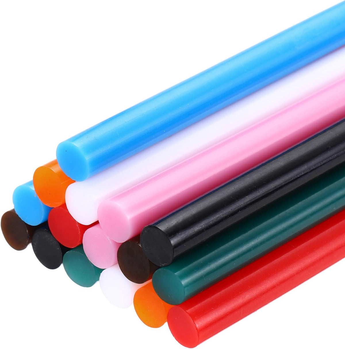 16pcs Full Size Hot Glue Gun Sticks 8-inch x 0.28-inch 7 x 200mm, Black, White, Bright Red, Coffee, Deep Green, Sky Blue, Orange, Pink