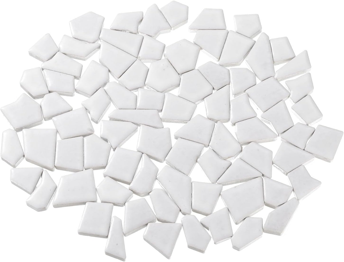 LinkMejor 500g/1.1LB Irregular Ceramics Mosaic Tiles, 1.3-2 cm Bulk Stained Ceramic Mosaic Pieces Stones Mosaic Kits for DIY Art Craft Projects Home Decor, White