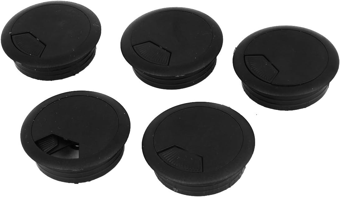 5Pcs Black Round Plastic Computer Desk Grommet Cable Hole Cover 50mm