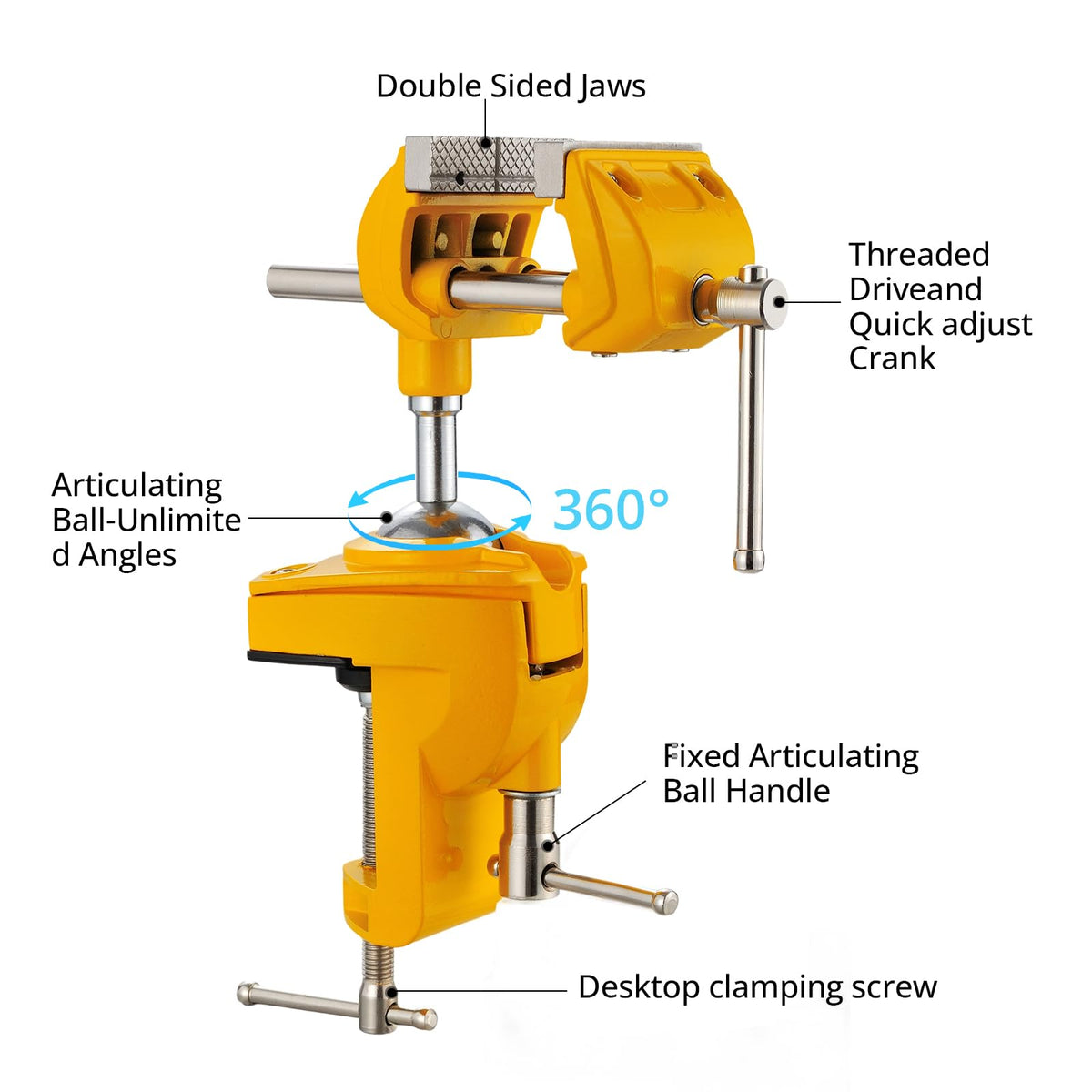 LinkMejor Bench Vise, 360° Swiveling Articulating Vise, Clamp-On Vise for Workbench, Cast Steel Table Clamp Vise, Pipe Vise, Bench Vice for Woodworking, DIY, Drilling, Sawing, Metal Working